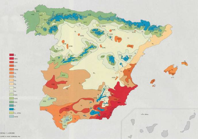 Subregiones fitoclimaticas de España Peninsular 